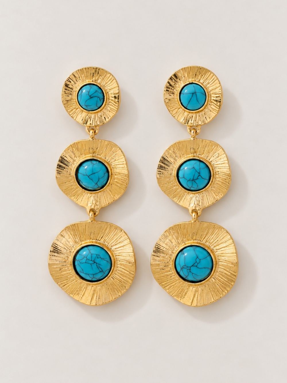 New! Turquoise Gold Sunburst Drop Earrings NWOT